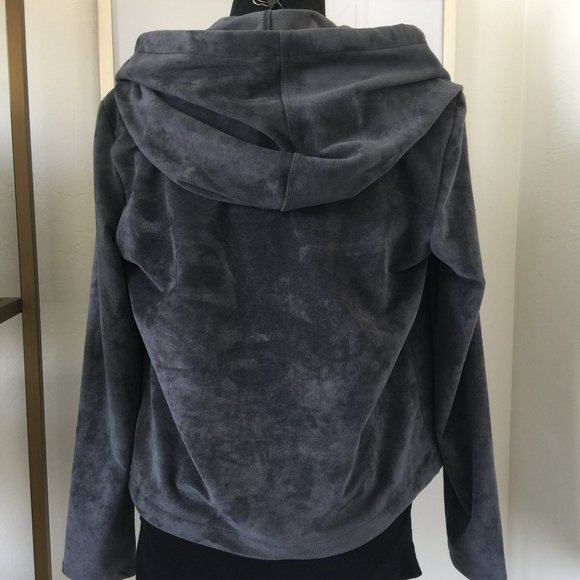 Blank NYC Faux Suede Grey Drawstring Hooded Jacket Size Small Zipper Pockets - Picture 5 of 9
